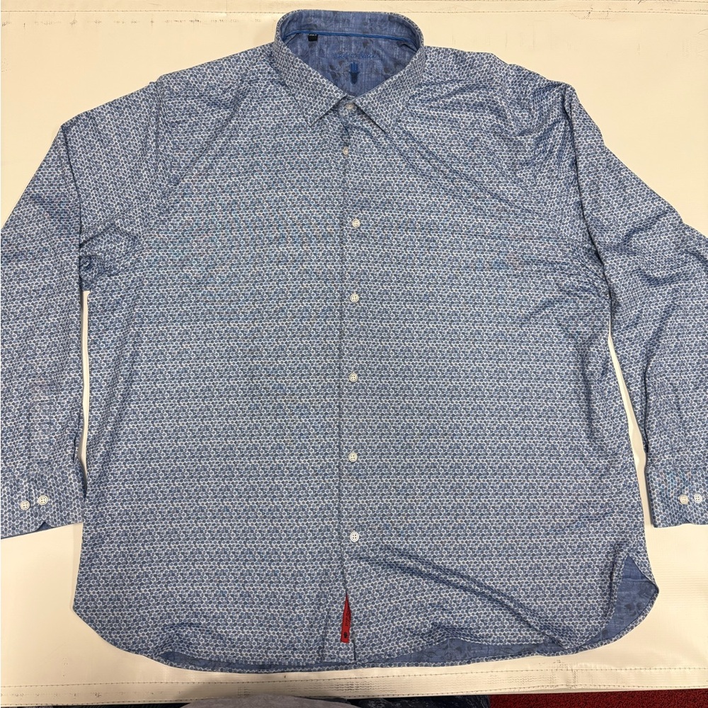Luchiano Visconti Mens  Blue Geo Print Button Long Sleeve Shirt NEW 2XLT.